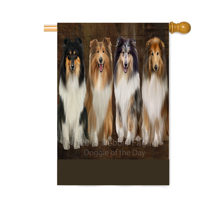 Personalized Rustic 4 Rough Collie Dogs Custom House Flag FLG64431