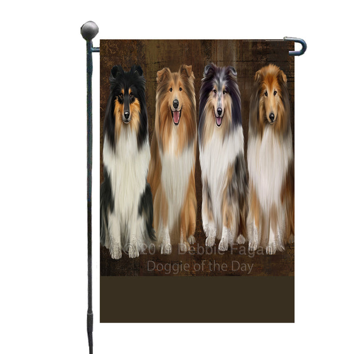 Personalized Rustic 4 Rough Collie Dogs Custom Garden Flag GFLG63354