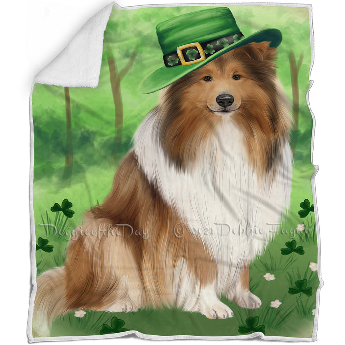 St. Patricks Day Irish Portrait Rough Collie Dog Blanket BLNKT132888
