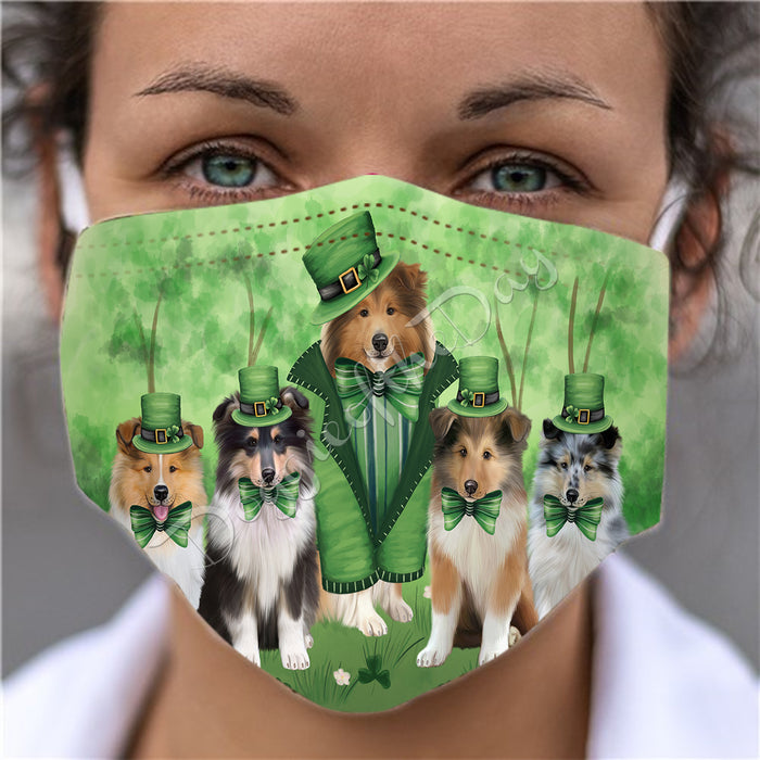 St. Patricks Day Irish Rough Collie Dogs Face Mask FM50180