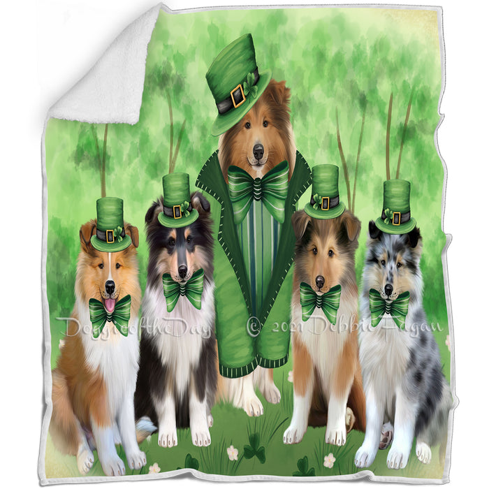 St. Patricks Day Irish Portrait Rough Collie Dogs Blanket BLNKT132897