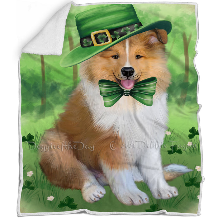 St. Patricks Day Irish Portrait Rough Collie Dog Blanket BLNKT132933
