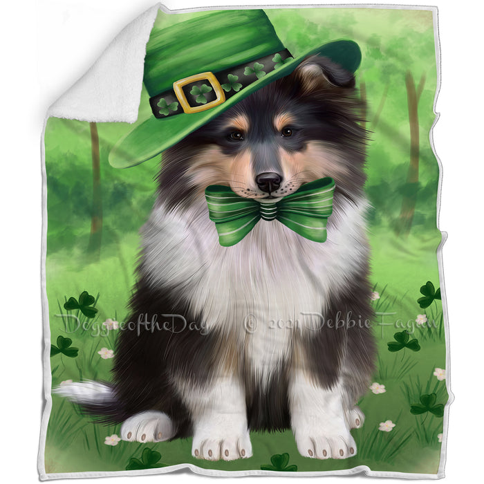St. Patricks Day Irish Portrait Rough Collie Dog Blanket BLNKT132906