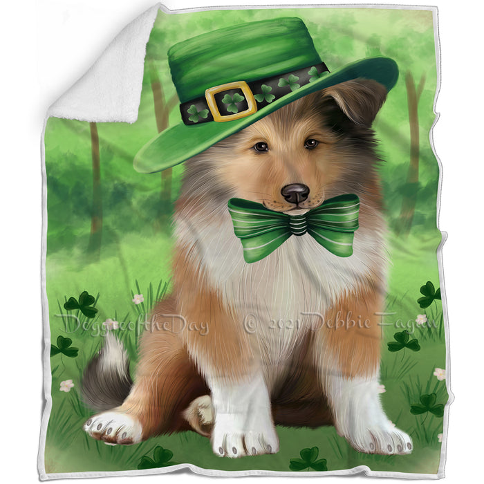 St. Patricks Day Irish Portrait Rough Collie Dog Blanket BLNKT132915