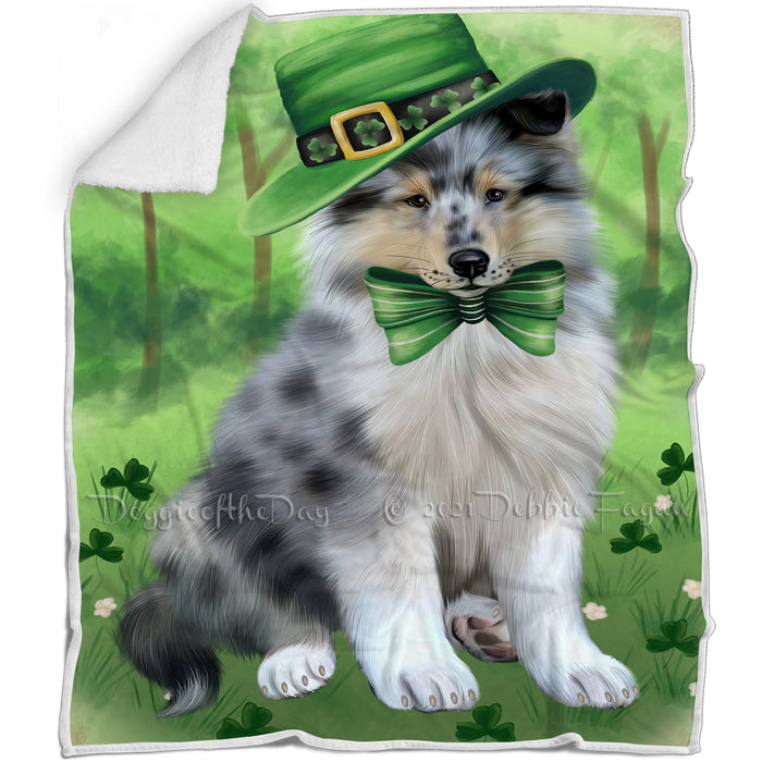 St. Patricks Day Irish Portrait Rough Collie Dog Blanket BLNKT132924