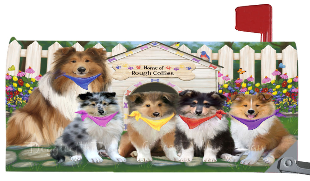 Spring Dog House Rough Collie Dog Magnetic Mailbox Cover Both Sides Pet Theme Printed Decorative Letter Box Wrap Case Postbox Thick Magnetic Vinyl Material