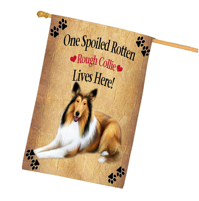 Spoiled Rotten Rough Collie Dog House Flag Outdoor Decorative Double Sided Pet Portrait Weather Resistant Premium Quality Animal Printed Home Decorative Flags 100% Polyester FLG68463