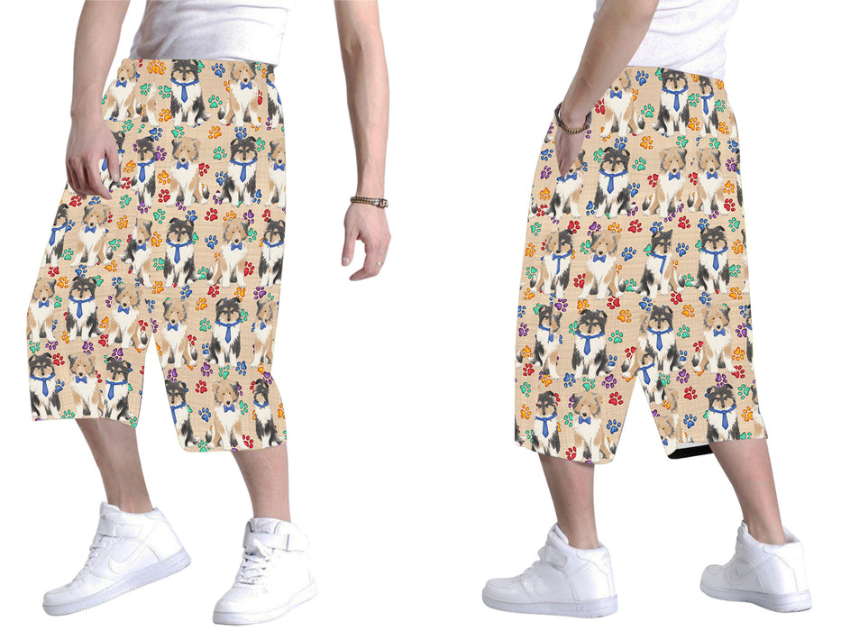 Rainbow Paw Print Rough Collie Dogs Blue All Over Print Men's Baggy Shorts