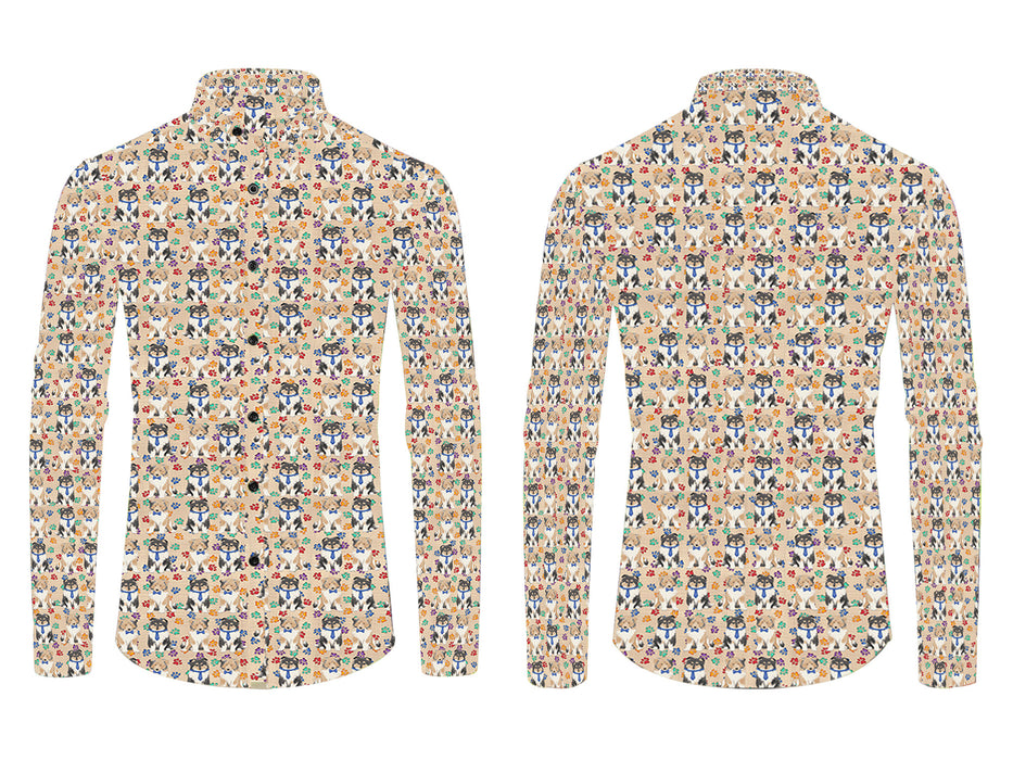 Rainbow Paw Print Rough Collie Dogs Blue All Over Print Casual Dress Men's Shirt