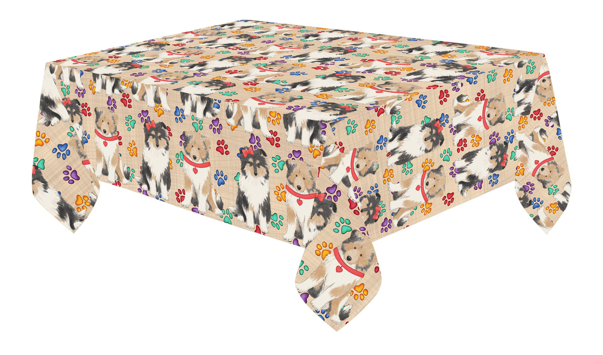 Rainbow Paw Print Rough Collie Dogs Red Cotton Linen Tablecloth