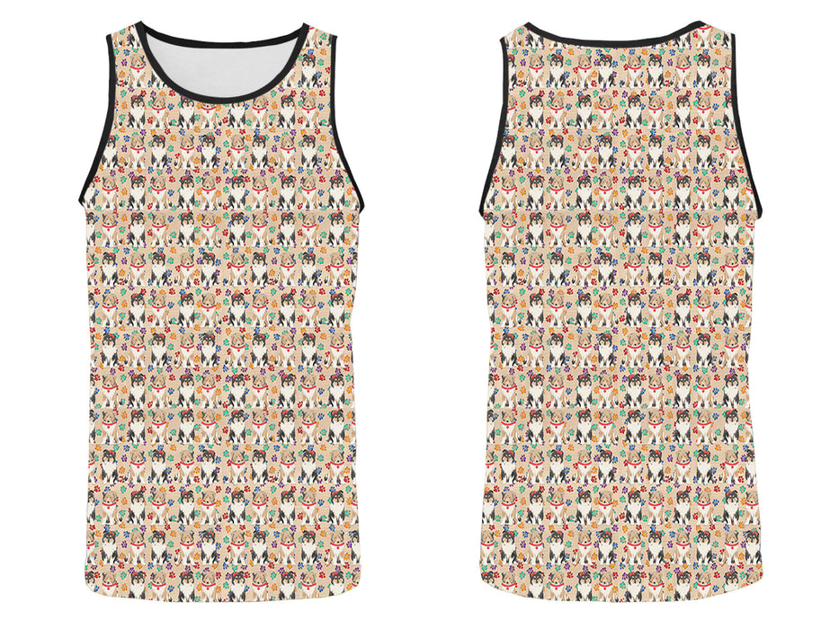 Rainbow Paw Print Rough Collie Dogs Red All Over Print   Men's Tank Top