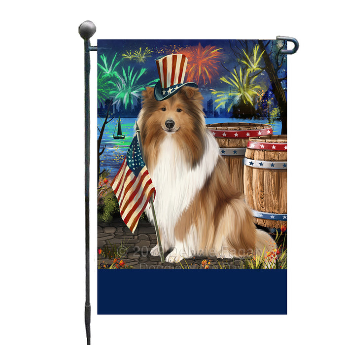 Personalized 4th of July Firework Rough Collie Dog Custom Garden Flags GFLG-DOTD-A58050