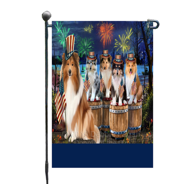 Personalized 4th of July Firework Rough Collie Dogs Custom Garden Flags GFLG-DOTD-A58051