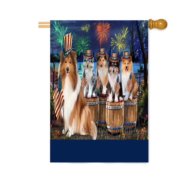 Personalized 4th of July Firework Rough Collie Dogs Custom House Flag FLG-DOTD-A58107