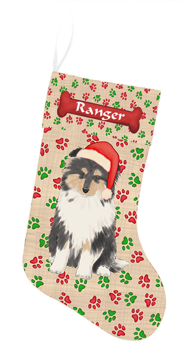Pet Name Personalized Christmas Paw Print Rough Collie Dogs Stocking