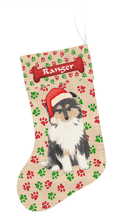 Pet Name Personalized Christmas Paw Print Rough Collie Dogs Stocking