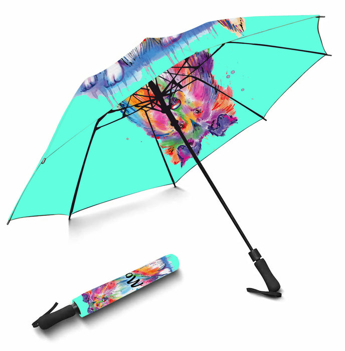 Custom Pet Name Personalized Watercolor Rough Collie DogSemi-Automatic Foldable Umbrella