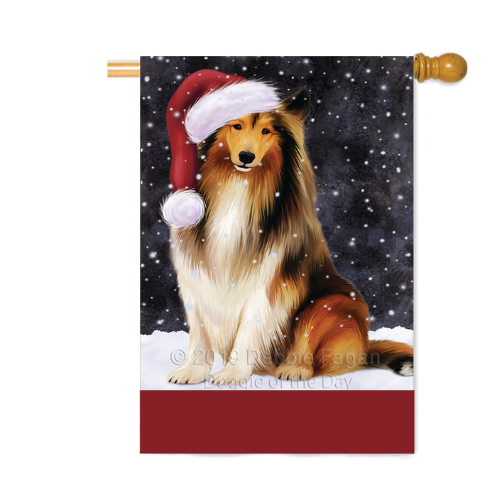Personalized Let It Snow Happy Holidays Rough Collie Dog Custom House Flag FLG-DOTD-A62484