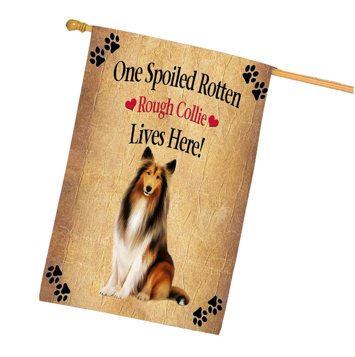 Spoiled Rotten Rough Collie Dog House Flag Outdoor Decorative Double Sided Pet Portrait Weather Resistant Premium Quality Animal Printed Home Decorative Flags 100% Polyester FLG68464