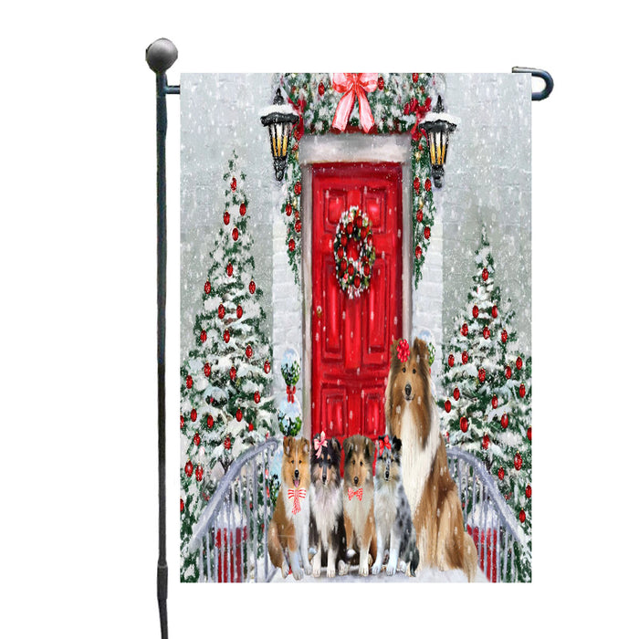 Christmas Holiday Welcome Rough Collie Dogs Garden Flags- Outdoor Double Sided Garden Yard Porch Lawn Spring Decorative Vertical Home Flags 12 1/2"w x 18"h