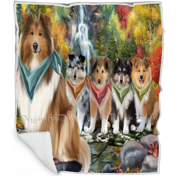 Scenic Waterfall Rough Collies Dog Blanket BLNKT110577