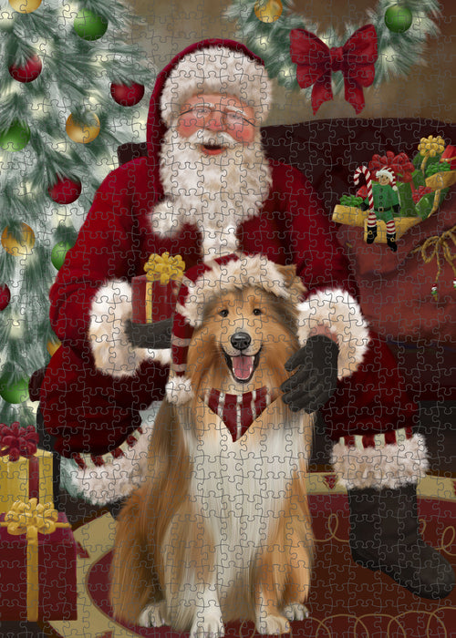 Santa's Christmas Surprise Rough Collie Dog Puzzle with Photo Tin PUZL100940