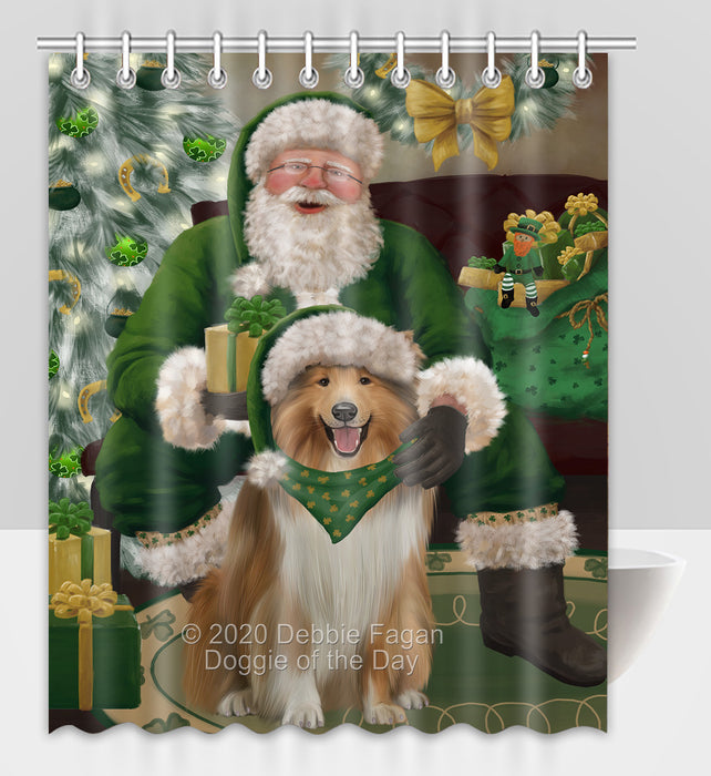 Christmas Irish Santa with Gift and Rough Collie Dog Shower Curtain Bathroom Accessories Decor Bath Tub Screens SC171