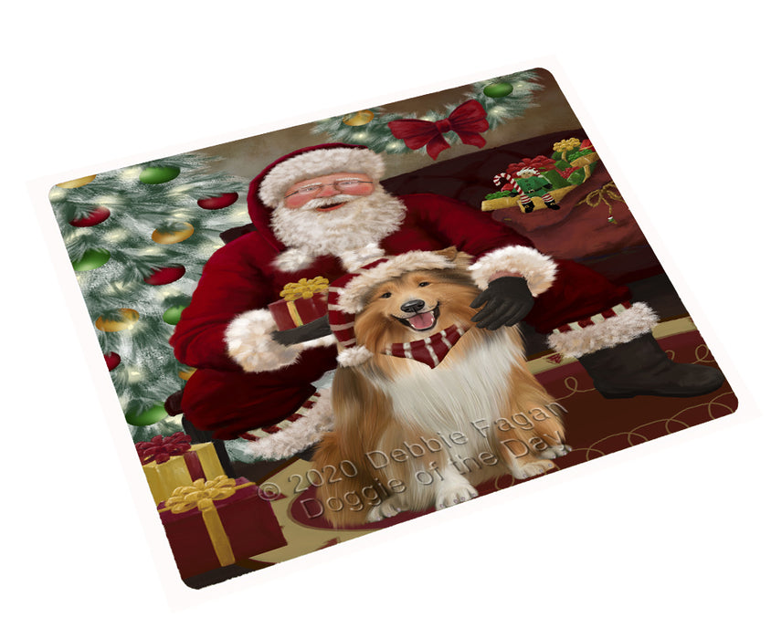 Santa's Christmas Surprise Rough Collie Dog Cutting Board - Easy Grip Non-Slip Dishwasher Safe Chopping Board Vegetables C78733
