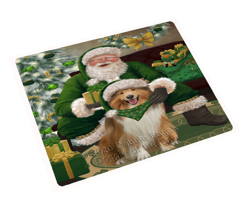 Christmas Irish Santa with Gift and Rough Collie Dog Cutting Board - Easy Grip Non-Slip Dishwasher Safe Chopping Board Vegetables C78436