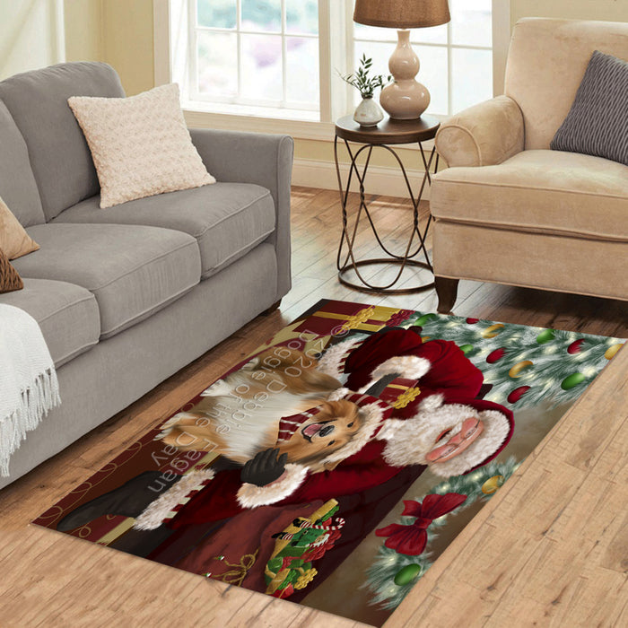 Santa's Christmas Surprise Rough Collie Dog Polyester Living Room Carpet Area Rug ARUG67776