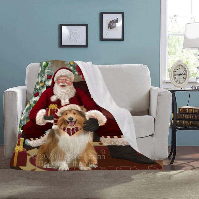 Santa's Christmas Surprise Rough Collie Dog Blanket BLNKT142388