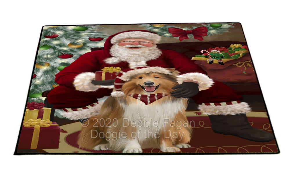 Santa's Christmas Surprise Rough Collie Dog Indoor/Outdoor Welcome Floormat - Premium Quality Washable Anti-Slip Doormat Rug FLMS57553