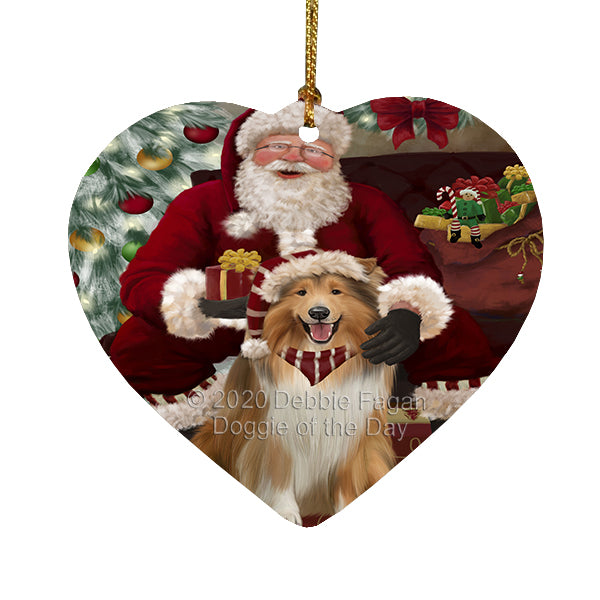 Santa's Christmas Surprise Rough Collie Dog Heart Christmas Ornament RFPOR58402