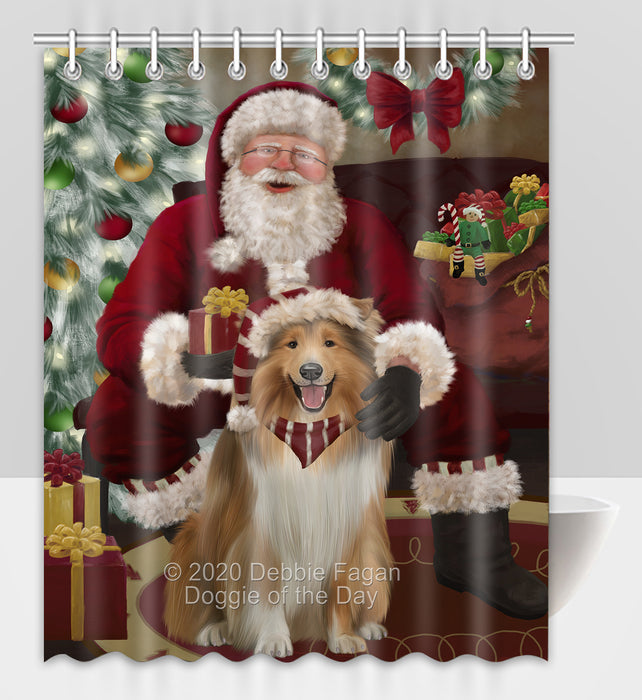 Santa's Christmas Surprise Rough Collie Dog Shower Curtain Bathroom Accessories Decor Bath Tub Screens SC270