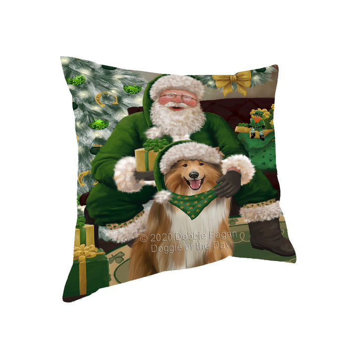 Christmas Irish Santa with Gift and Rough Collie Dog Pillow PIL86928