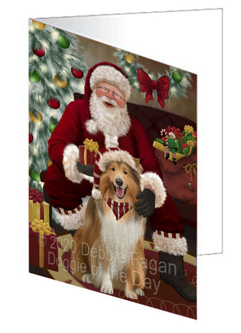 Santa's Christmas Surprise Rough Collie Dog Handmade Artwork Assorted Pets Greeting Cards and Note Cards with Envelopes for All Occasions and Holiday Seasons