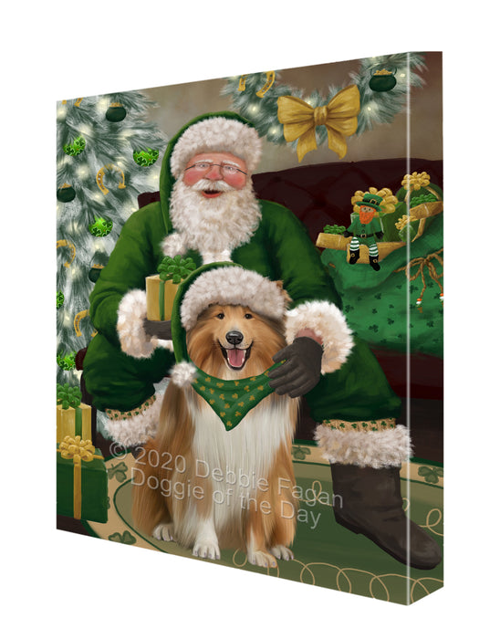 Christmas Irish Santa with Gift and Rough Collie Dog Canvas Print Wall Art Décor CVS147995