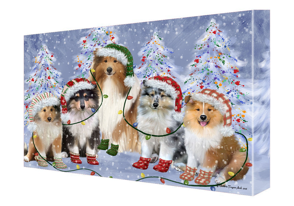 Christmas Lights and Rough Collie Dogs Canvas Wall Art - Premium Quality Ready to Hang Room Decor Wall Art Canvas - Unique Animal Printed Digital Painting for Decoration