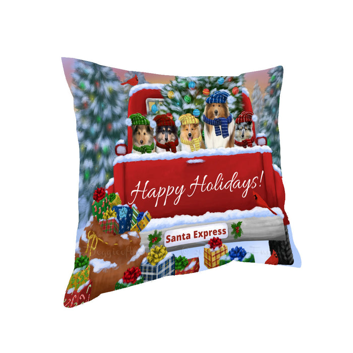 Christmas Red Truck Travlin Home for the Holidays Rough Collie Dogs Pillow with Top Quality High-Resolution Images - Ultra Soft Pet Pillows for Sleeping - Reversible & Comfort - Ideal Gift for Dog Lover - Cushion for Sofa Couch Bed - 100% Polyester