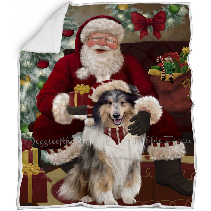 Santa's Christmas Surprise Rough Collie Dog Blanket BLNKT142393