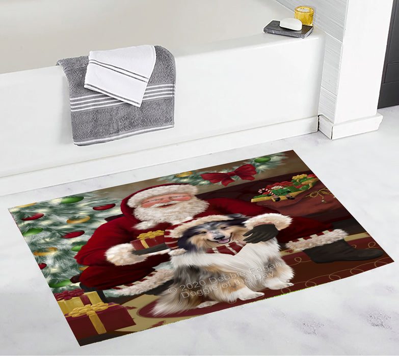 Santa's Christmas Surprise Rough Collie Dog Bathroom Rugs with Non Slip Soft Bath Mat for Tub BRUG55594