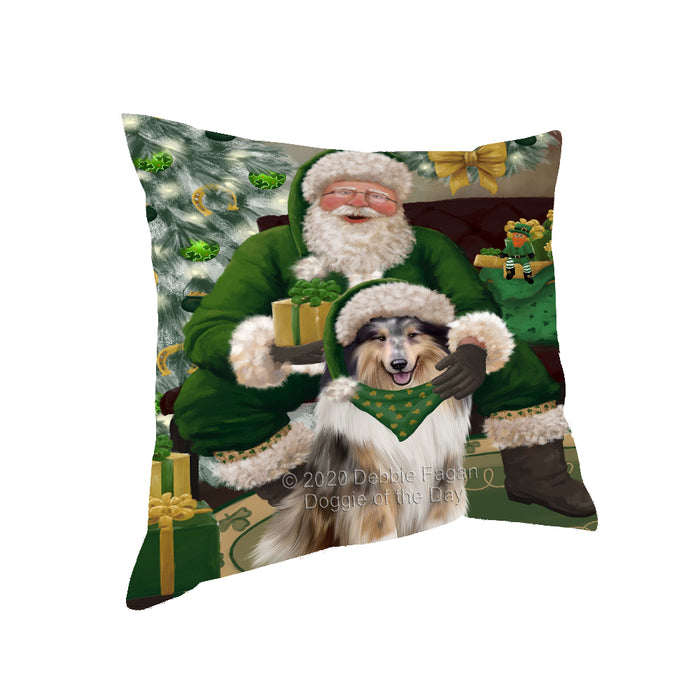 Christmas Irish Santa with Gift and Rough Collie Dog Pillow PIL86932