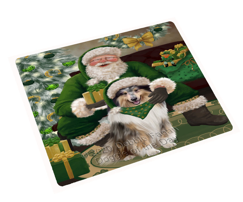 Christmas Irish Santa with Gift and Rough Collie Dog Cutting Board - Easy Grip Non-Slip Dishwasher Safe Chopping Board Vegetables C78439