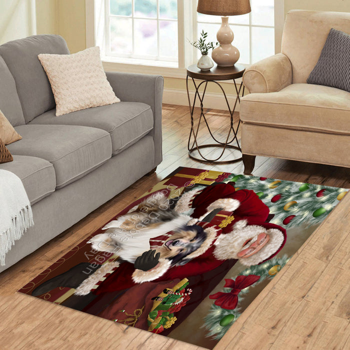 Santa's Christmas Surprise Rough Collie Dog Polyester Living Room Carpet Area Rug ARUG67783