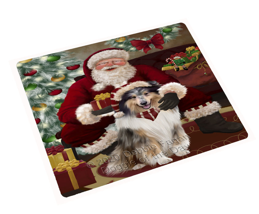 Santa's Christmas Surprise Rough Collie Dog Cutting Board - Easy Grip Non-Slip Dishwasher Safe Chopping Board Vegetables C78736