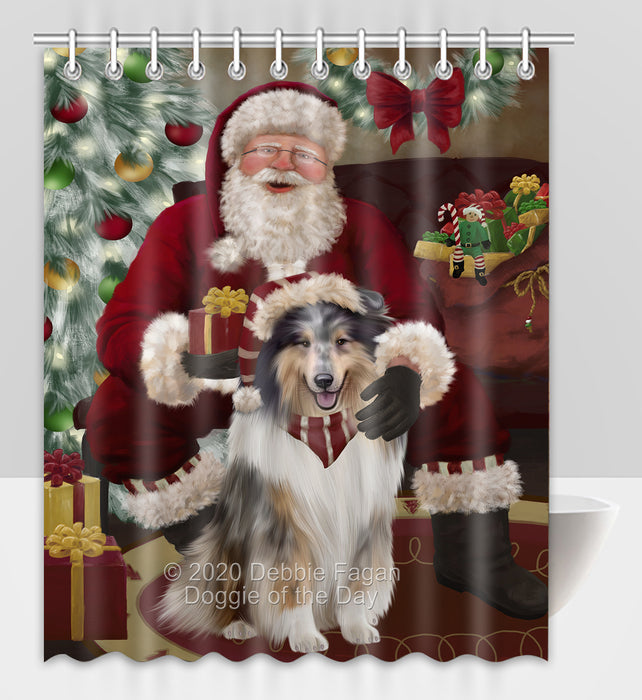 Santa's Christmas Surprise Rough Collie Dog Shower Curtain Bathroom Accessories Decor Bath Tub Screens SC271