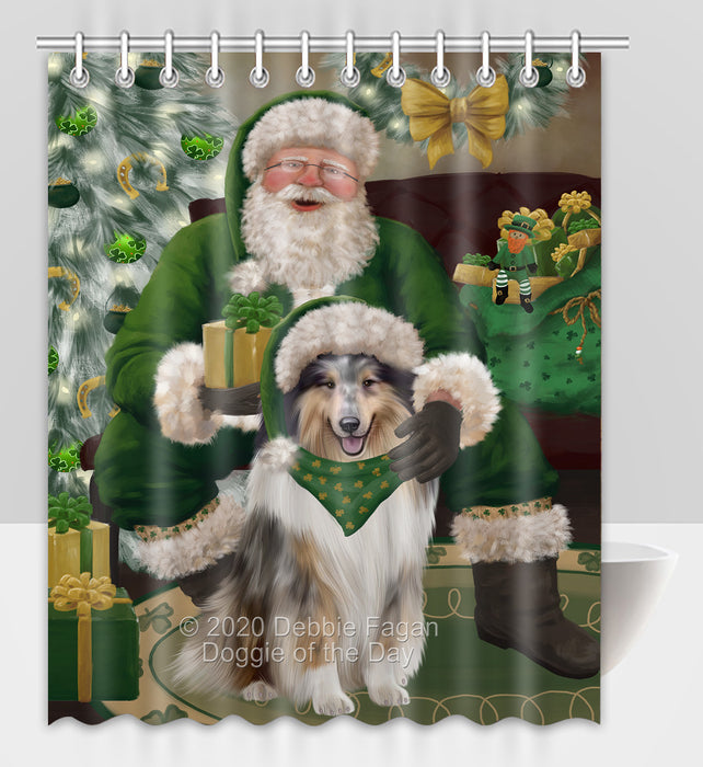 Christmas Irish Santa with Gift and Rough Collie Dog Shower Curtain Bathroom Accessories Decor Bath Tub Screens SC172