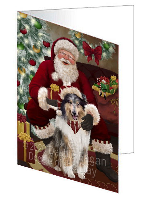 Santa's Christmas Surprise Rough Collie Dog Handmade Artwork Assorted Pets Greeting Cards and Note Cards with Envelopes for All Occasions and Holiday Seasons