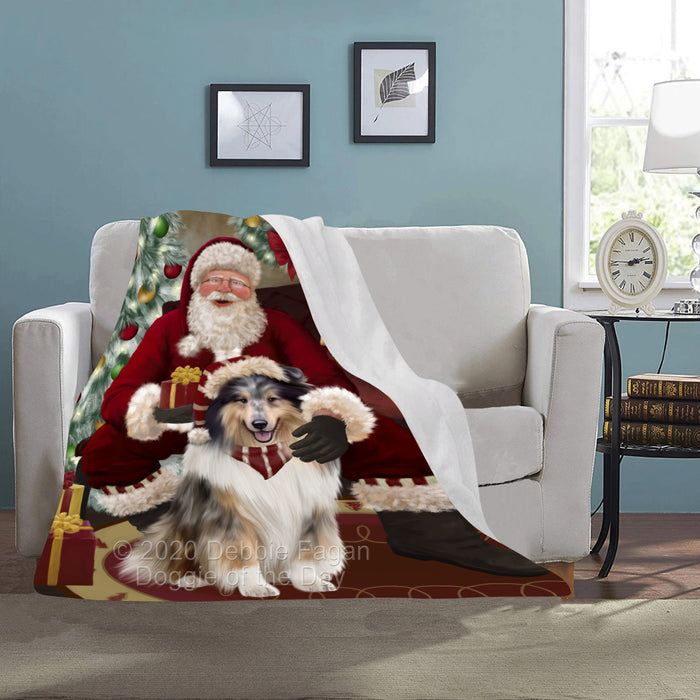 Santa's Christmas Surprise Rough Collie Dog Blanket BLNKT142393