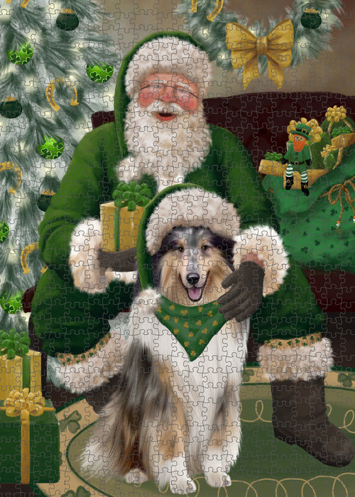 Christmas Irish Santa with Gift and Rough Collie Dog Puzzle with Photo Tin PUZL100548